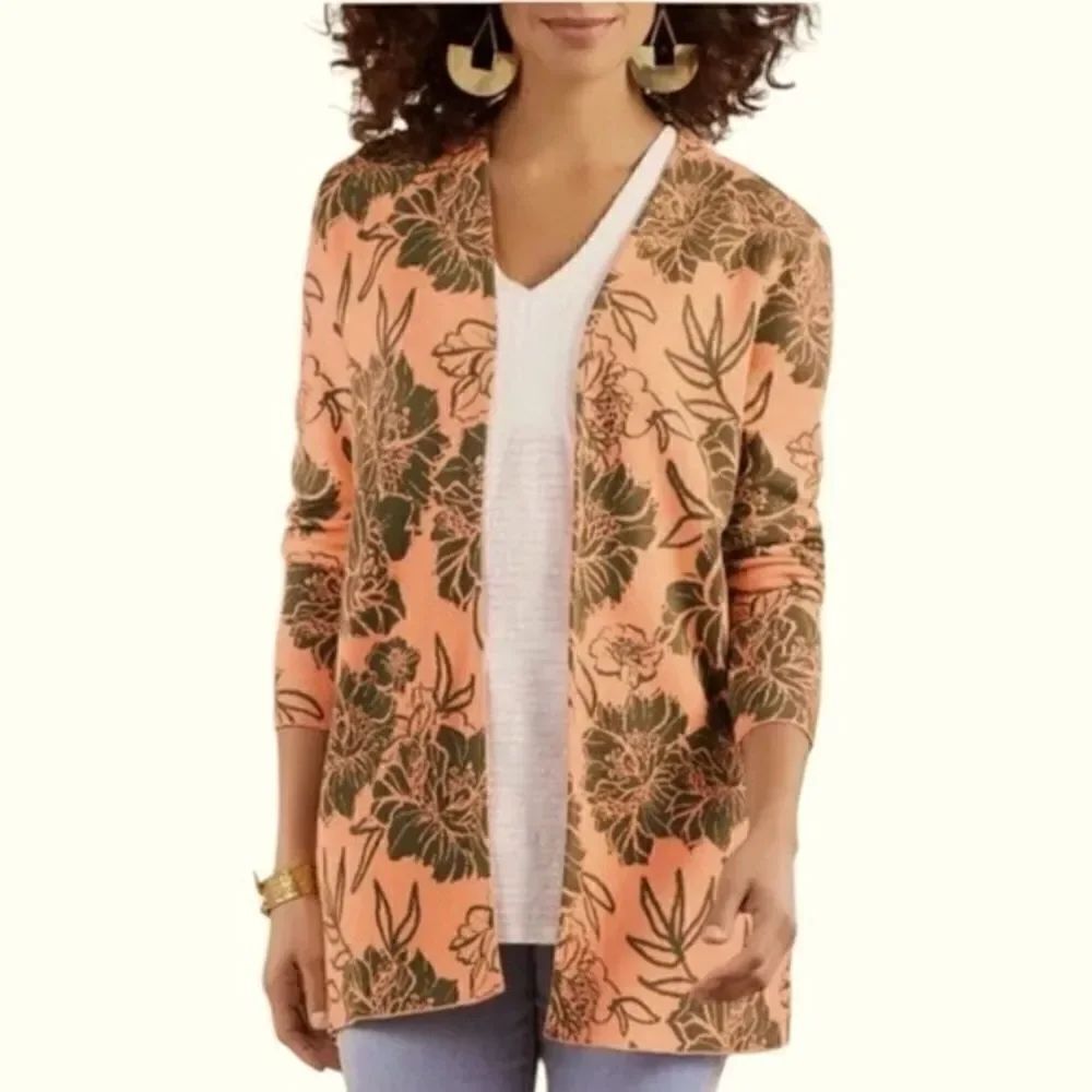 Soft Surroundings Sweater Woman’s M Desert Rose Peach Dreams Open Front